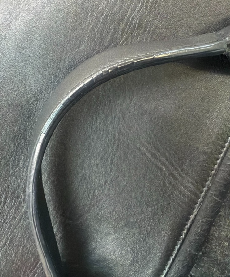 BALENCIAGA Logo Navy Cabas S Hand Bag Wool Felt Fabric Leather Black 30YH822