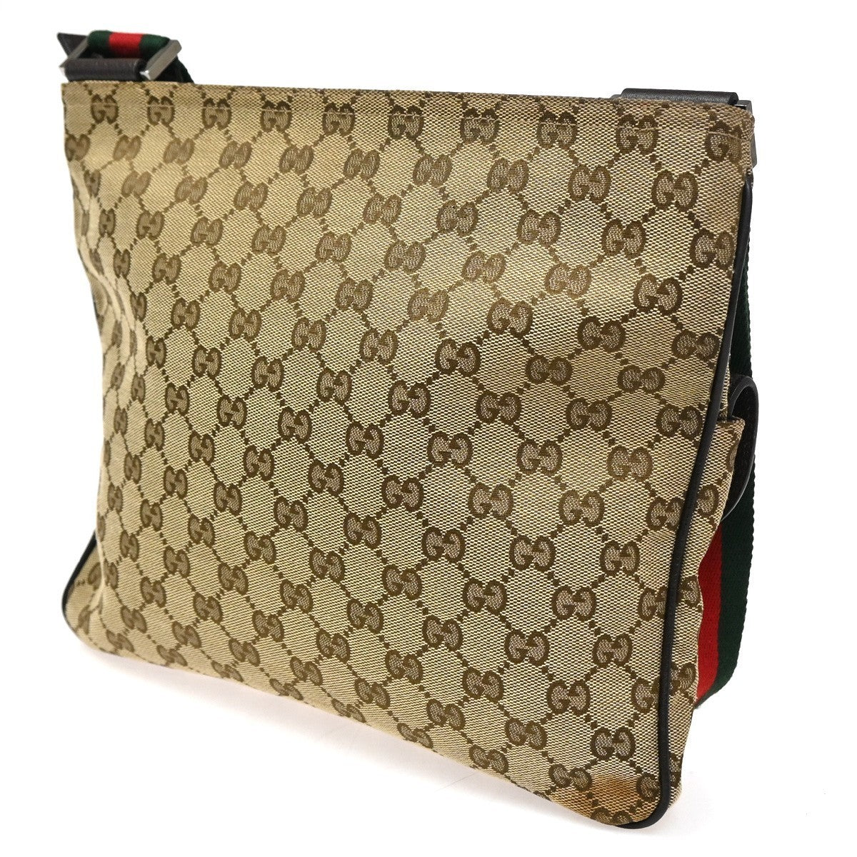 GUCCI Logo GG Pattern Web Messenger Bag Canvas Leather Brown SHW Italy 76KC193