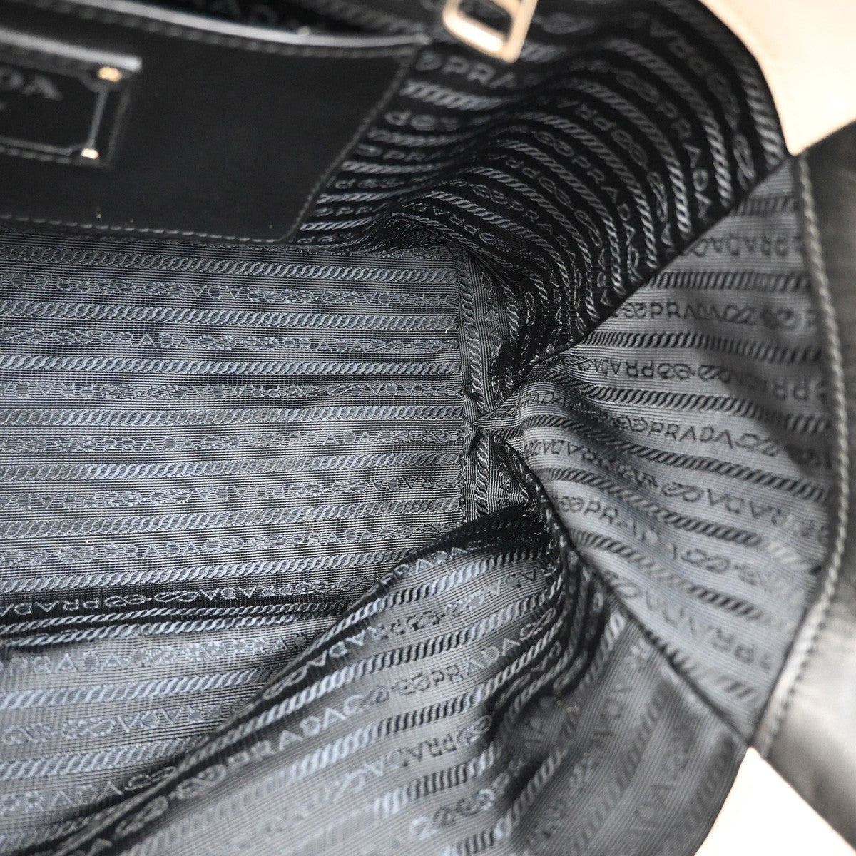 PRADA Logo Bicolor 2Way Shoulder Hand Bag Leather Black White Italy 34AA065