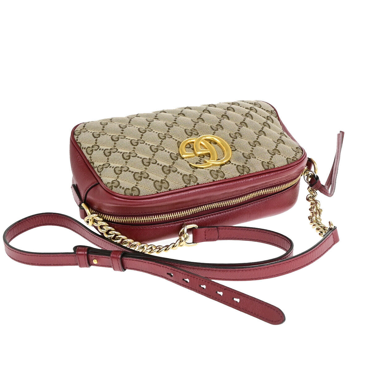 GUCCI Logo Marmont GG Pattern Chain Shoulder Bag Canvas Leather BN RD 600RJ991