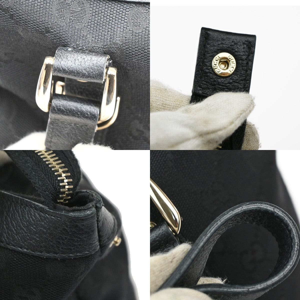 GUCCI Logo Abbey GG Tote Hand Bag Canvas Leather Black Italy GHW 34MA669