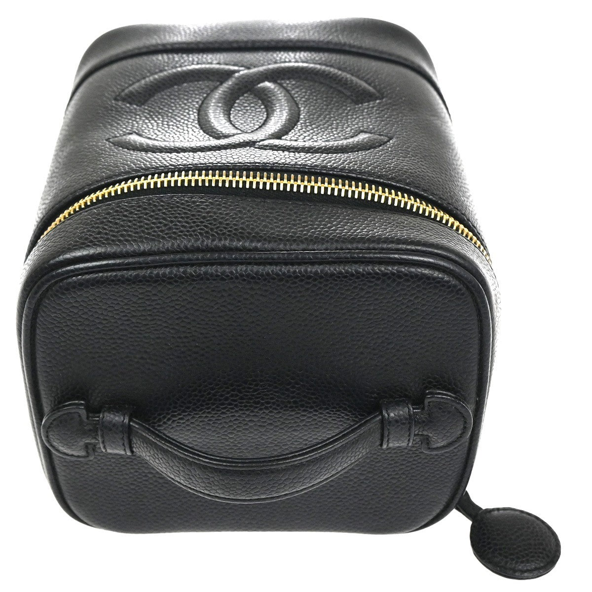 CHANEL CC Logo Vanity Hand Bag Grained Calfskin Leather Black GHW France 53CA769