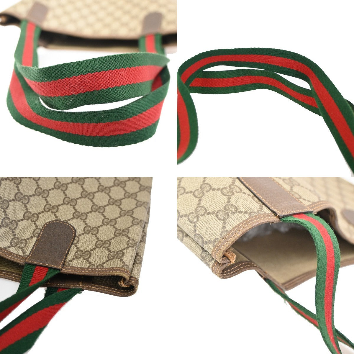 GUCCI Logo Sherry GG Pattern 2set Shoulder Hand Bag PVC Leather Beige 86KC963