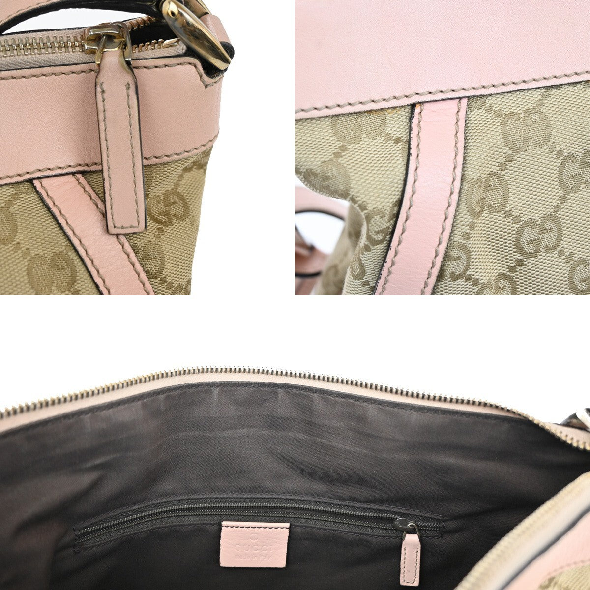 GUCCI Logo Abbey GG Pattern Shoulder Bag Canvas Leather Brown Pink GHW 86FB607