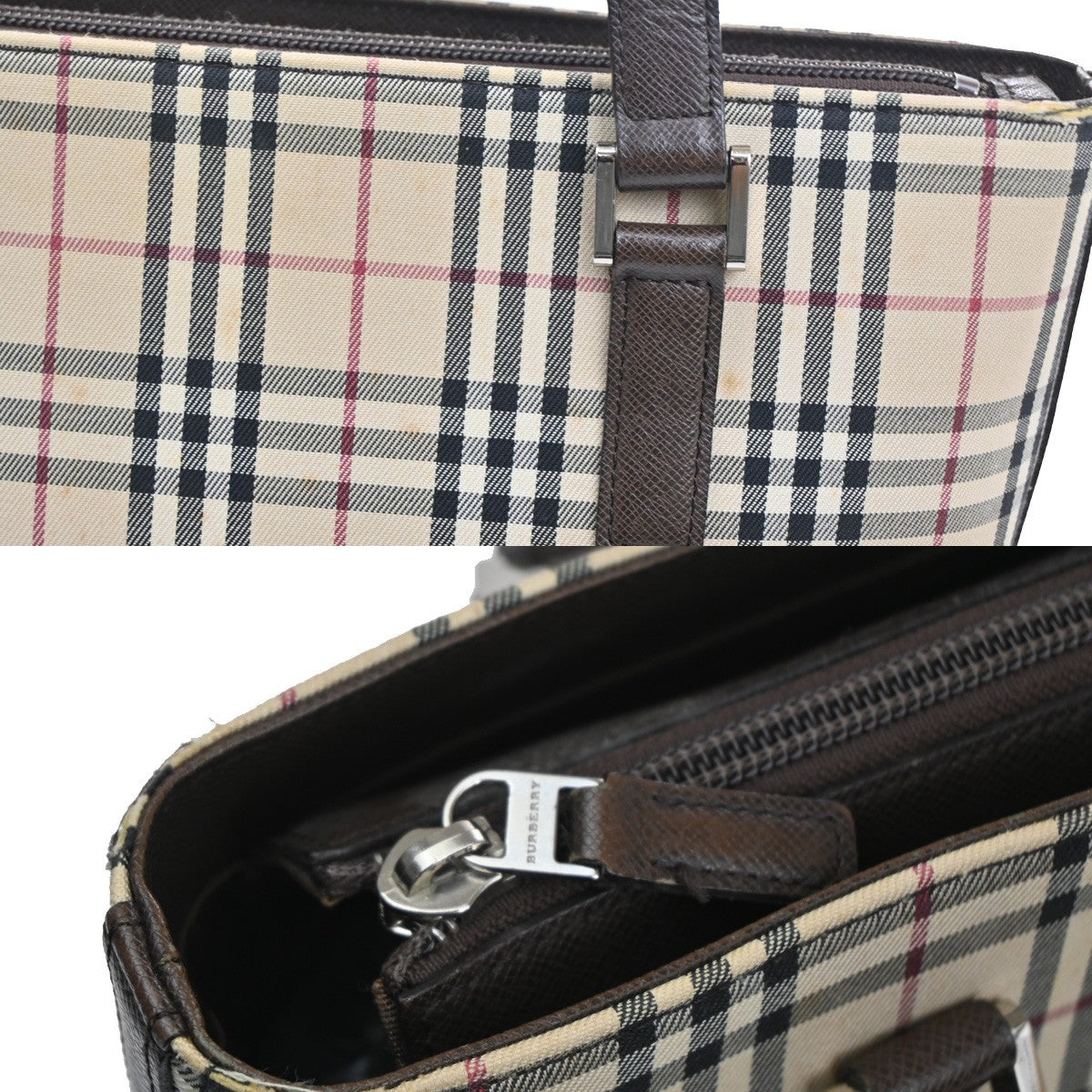 BURBERRY Logo Nova Check Shoulder Tote Bag Canvas Leather Beige Brown 65TA197
