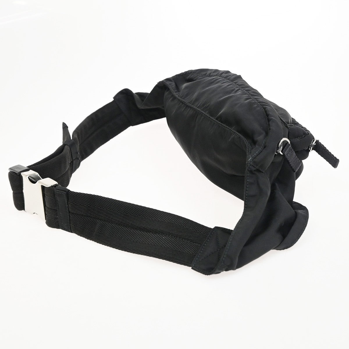 PRADA MILANO Logo Tessuto Bum Bag Nylon Canvas Black SHW Italy 82CB051