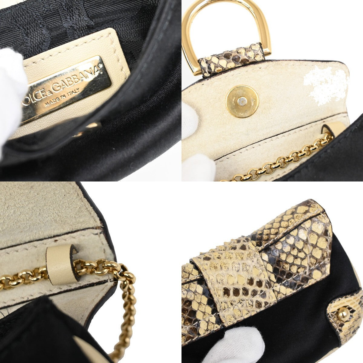 DOLCE & GABBANA Chain Coin Case Satin Exotic Leather Brown Black 02EE272