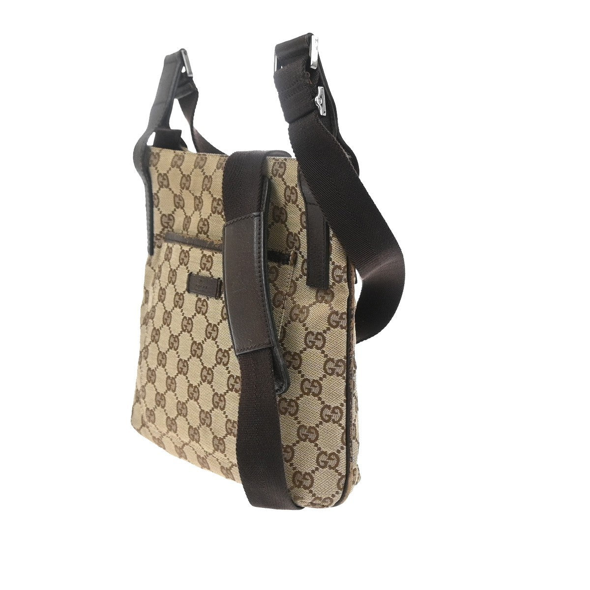GUCCI GG Pattern Crossbody Messenger Bag Canvas Leather Beige Brown 67SA108