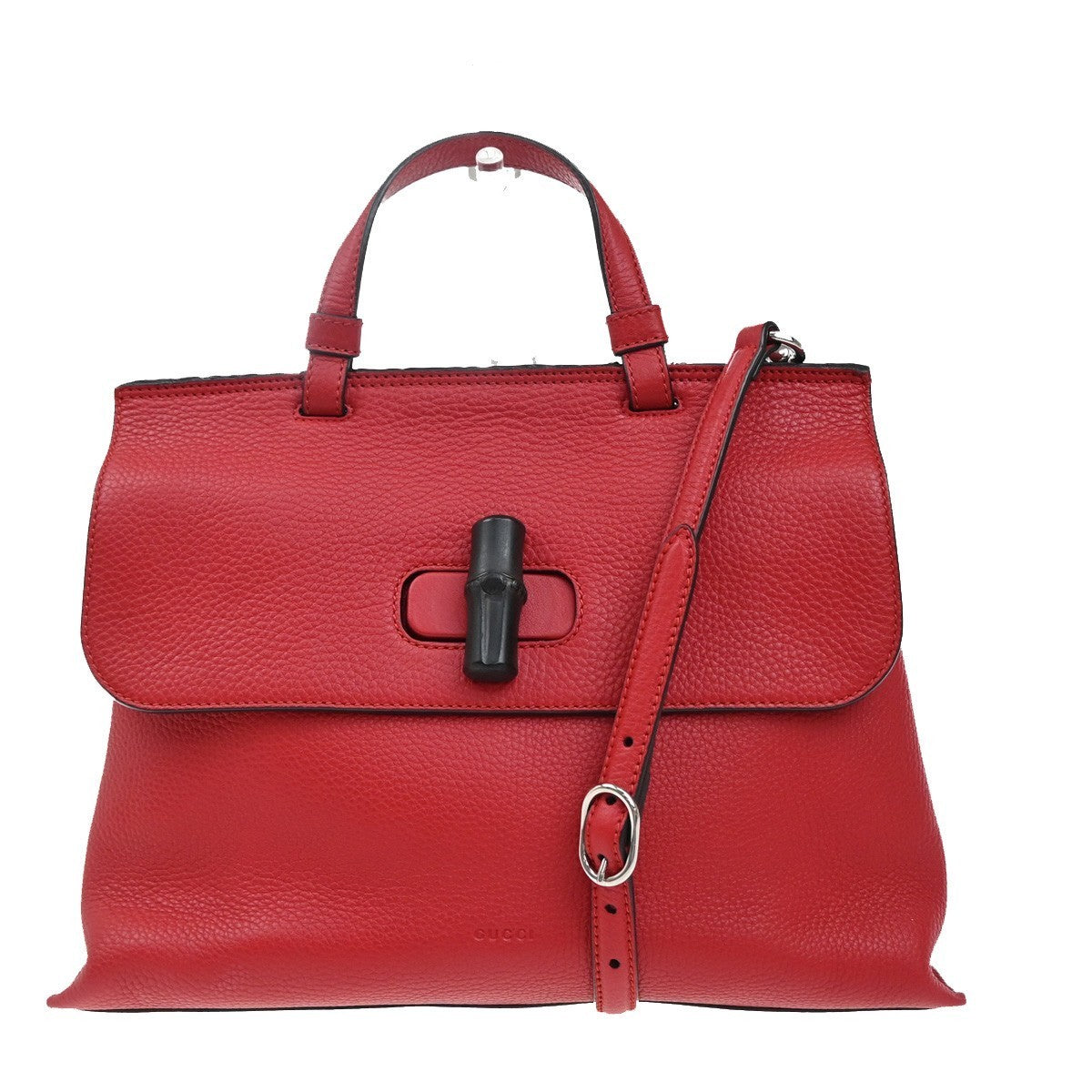 GUCCI GG Logo Daily 2Way Shoulder Hand Bag Bamboo Leather Red 74KP010