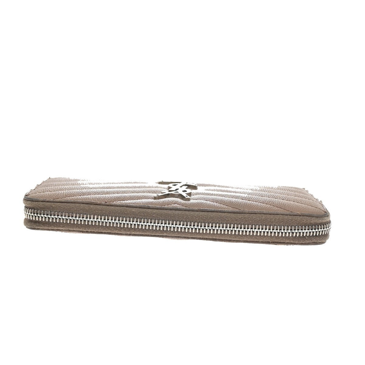 SAINT LAURENT YSL Logo Zipper Aroung Long Wallet Leather Brown SHW 64EF031