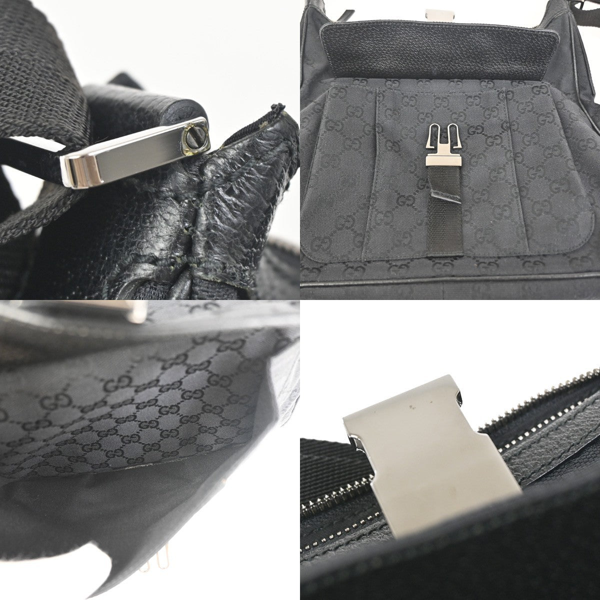 GUCCI GG Pattern Shoulder Cossbody Bag Canvas Leather Black SHW Italy 34ZA352