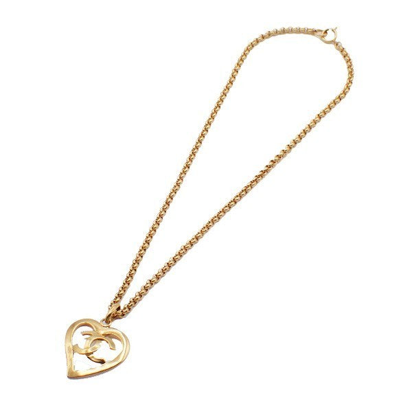 CHANEL CC Logo Heart Long Chain Necklace Pendant 95P Gold France Vintage 91RL487