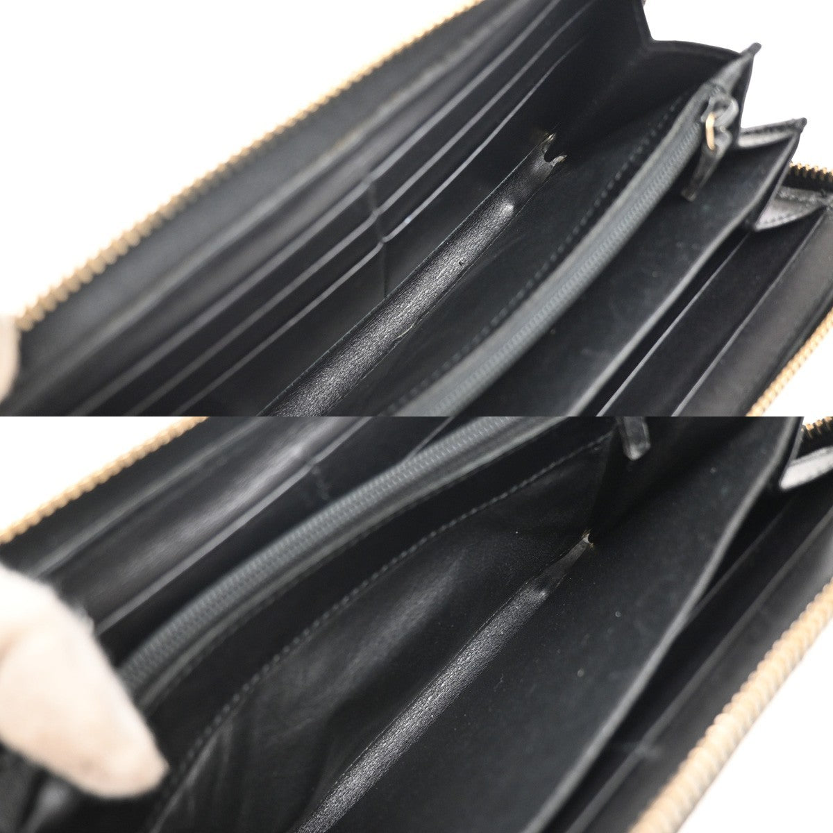 GUCCI Logo Guccissima GG Pattern Long Zipper Wallet Leather Black Gold 02KB378