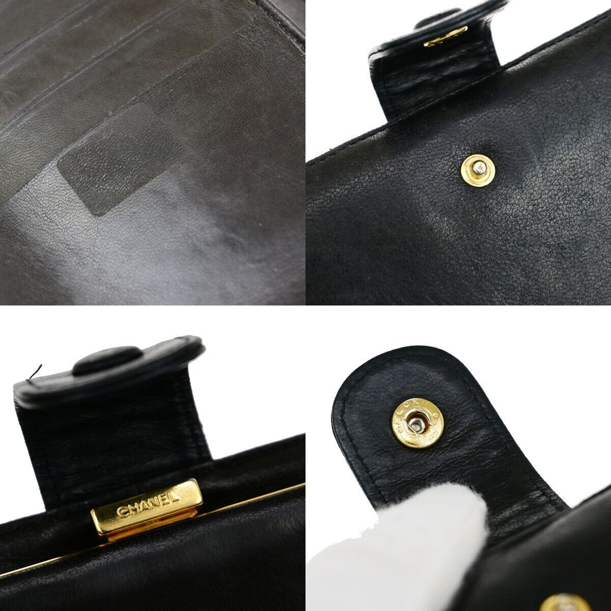 CHANEL CC Long Bifold Wallet Purse Leather Black GHW France Vintage 09EB001