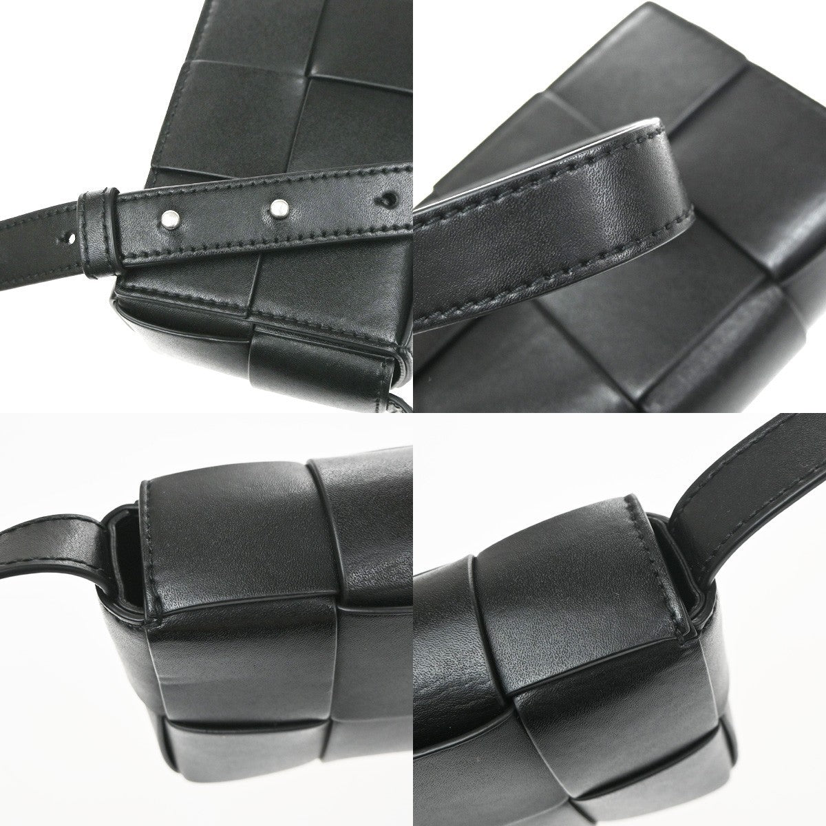 BOTTEGA VENETA Logo Candy Cassette Min Shoulder Bag Leather Black Italy 10RQ002
