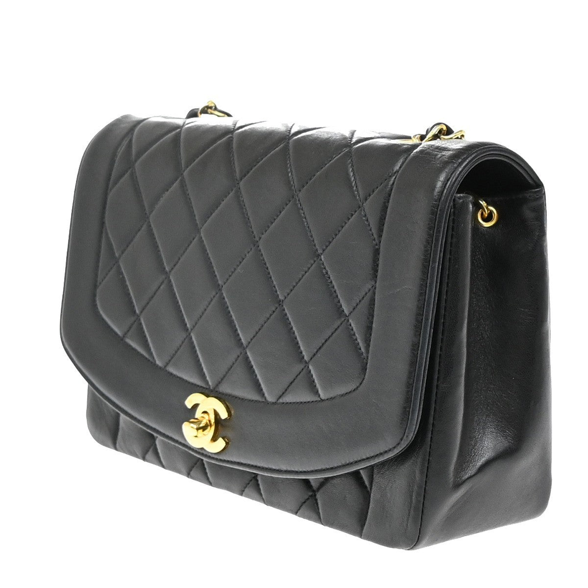 CHANEL Diana Matelasse 25 Chain Shoulder Bag Leather Black GHW Vintage 342RF657