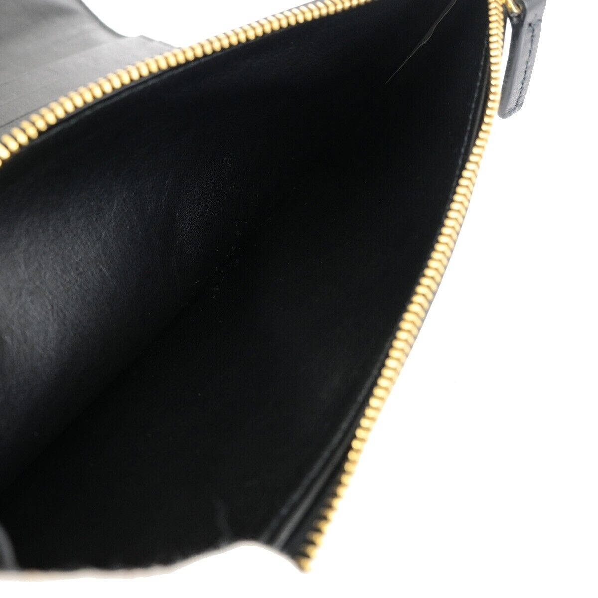 BOTTEGA VENETA Logo Long Trifold Wallet Leather Black Gold Italy 05EC051