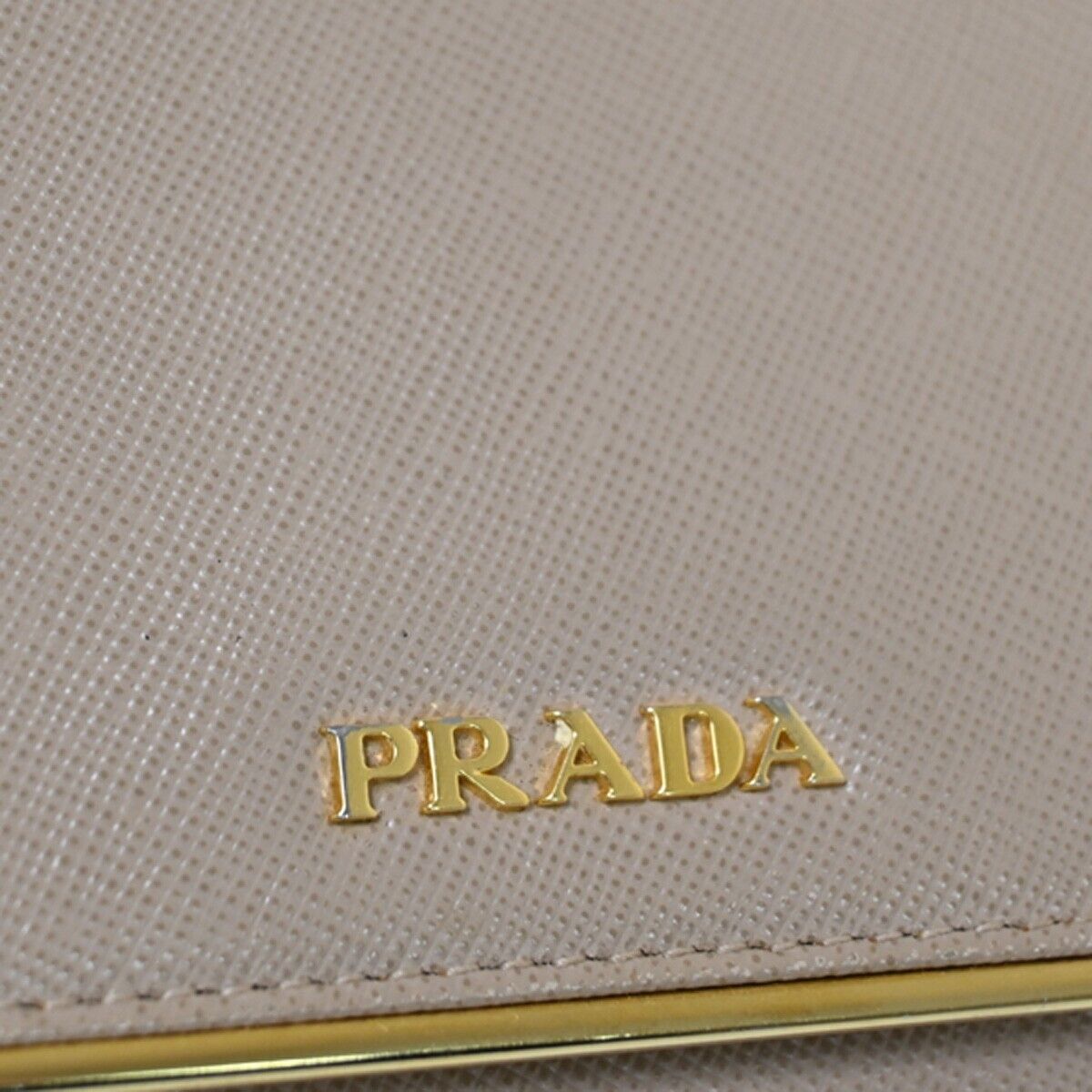 PRADA Logo Saffiano Long Bifold Wallet Purse Leather Beige Gold Italy 05SH556