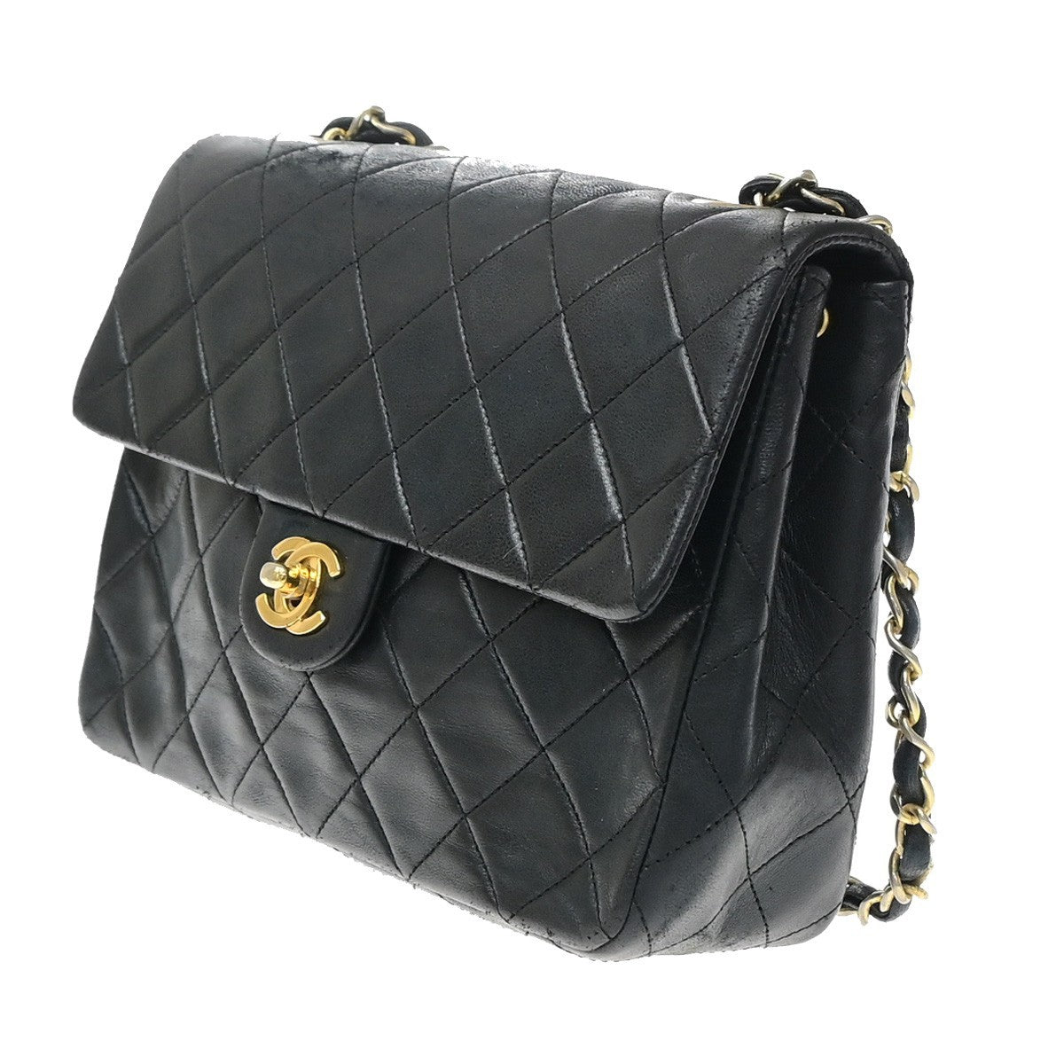 CHANEL CC Mini Matelasse Chain Shoulder Bag Leather Black GHW Vintage 399RP188