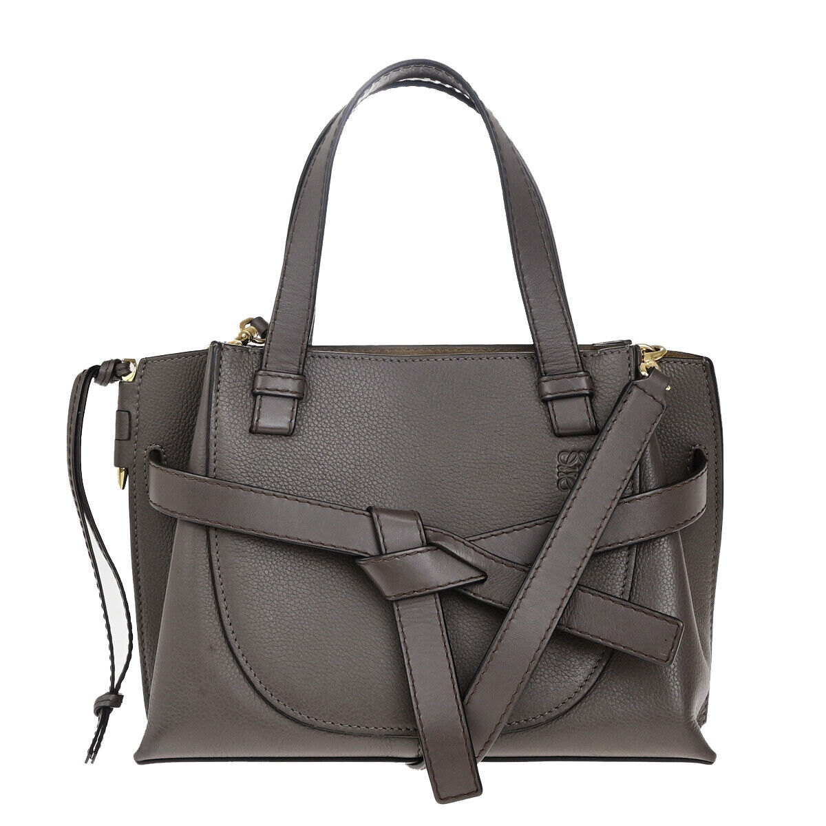 LOEWE Logo Gate Top Handle 2Way Shoulder Hand Bad Leather Brown GHW 95RK662