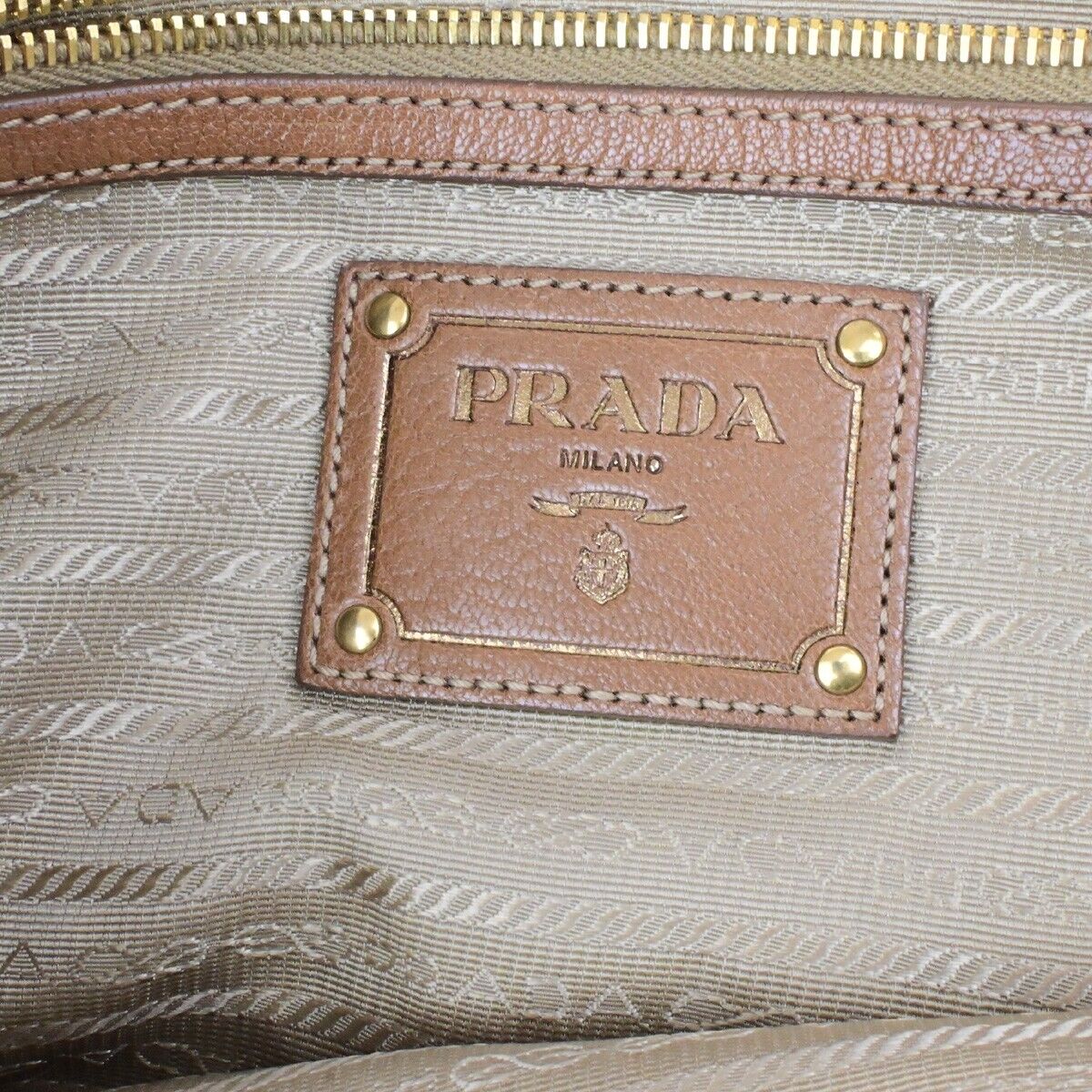 PRADA MILANO Logo Jacquard 2Way Shoulder Hand Bag Canvas Leather Brown 82EE119