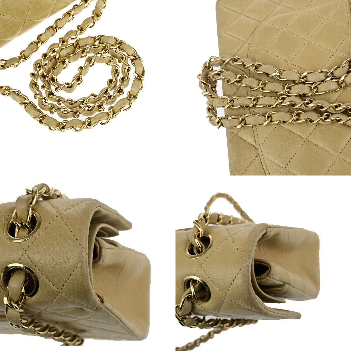 CHANEL CC Matelasse 25 Double Flap Chain Shoulder Bag Leather Beige GHW 652RK742