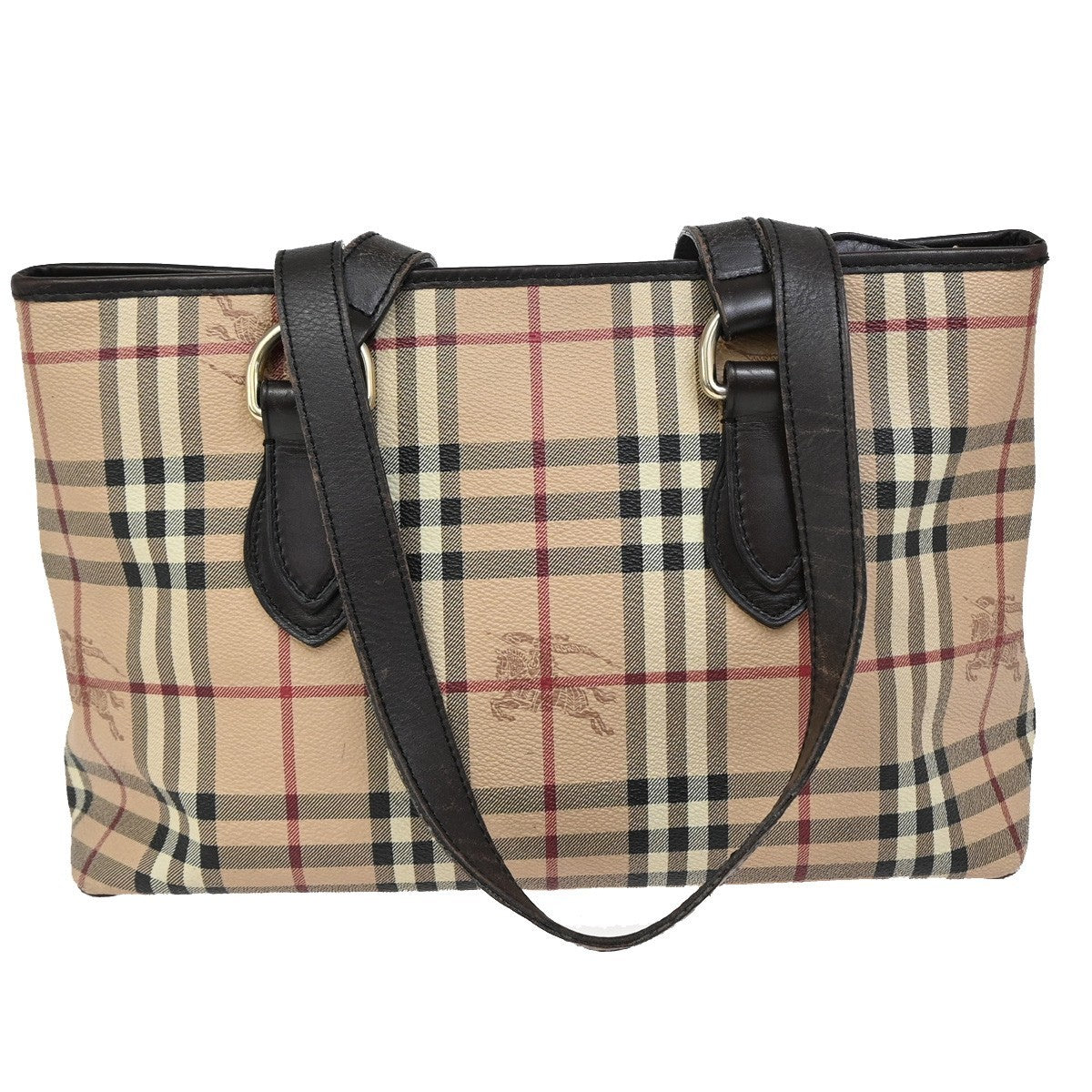 BURBERRY Logo Nova Check Shoulder Tote Bag Canvas Leather Beige Brown 67KA778