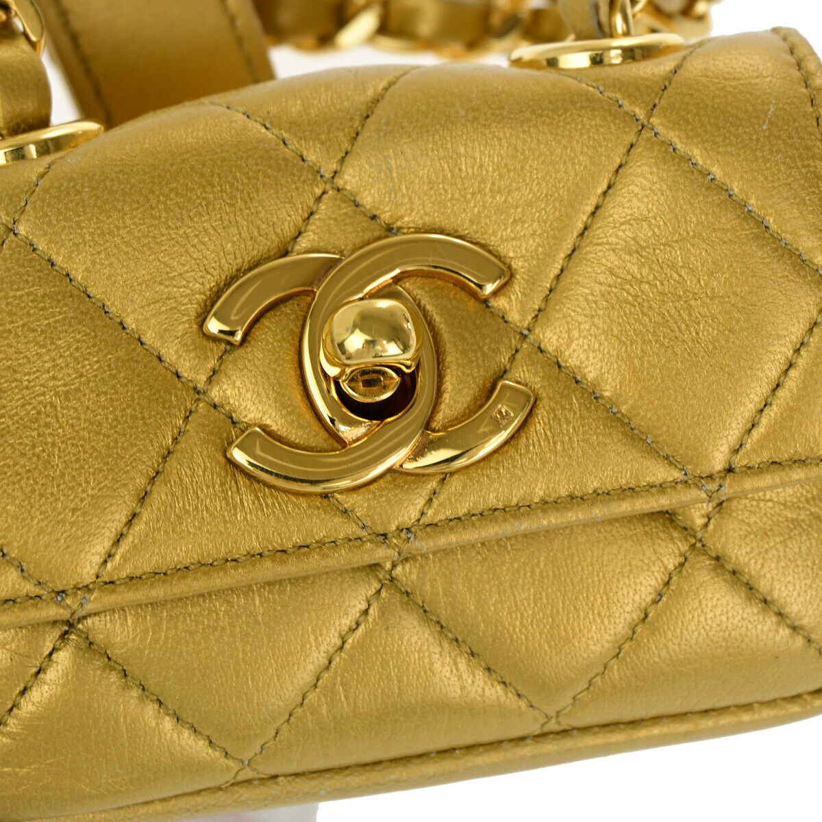 CHANEL CC Mini Matelasse Chain Hand Bag Belt Charm Leather Gold Vintage 330LC510