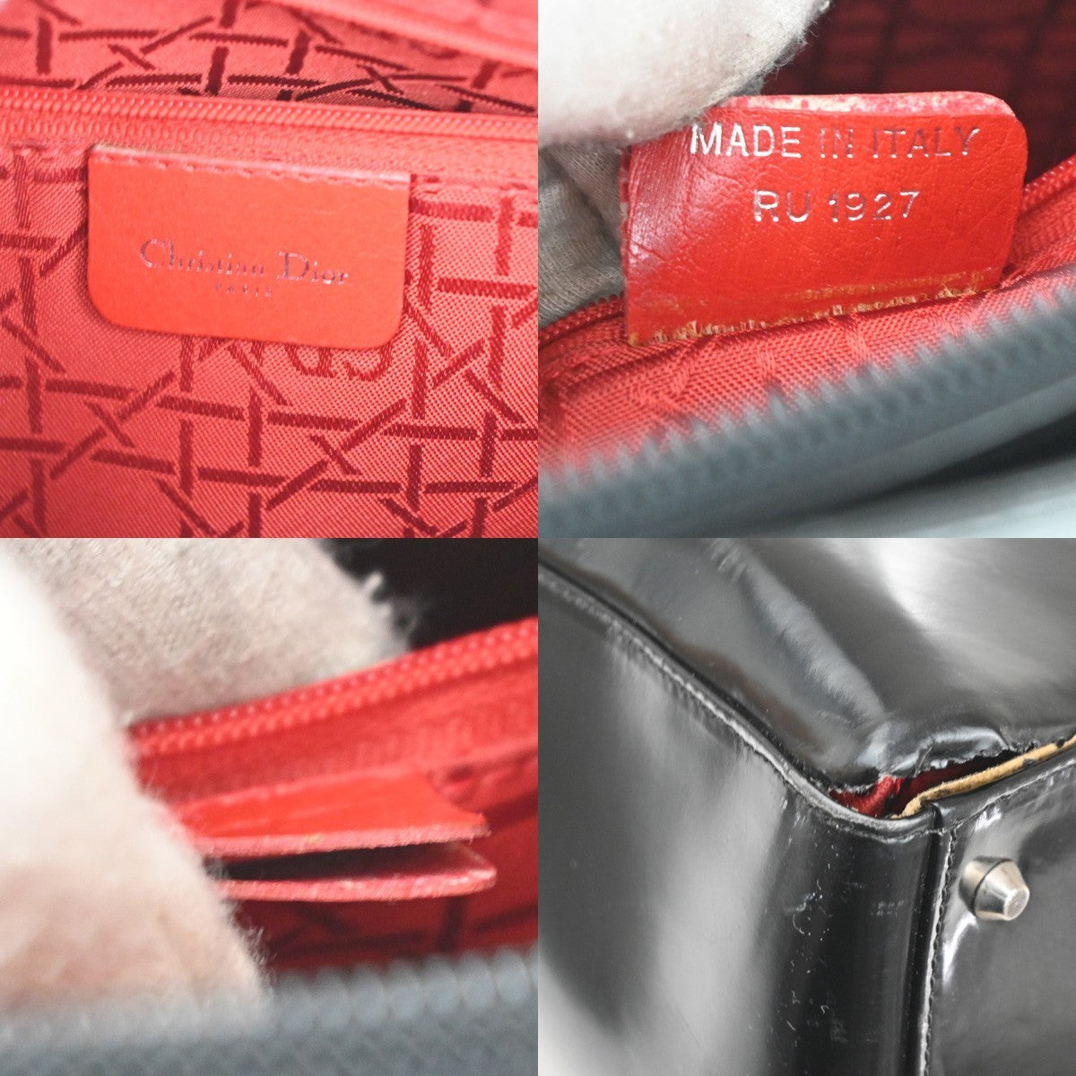 CHRISTIAN DIOR Lady Shoulder Bag Patent Leather Black SHW Italy 71TA393