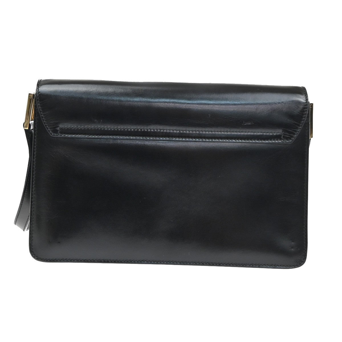 GUCCI LOGO Flap One Shoulder Hand Bag Leather Black GHW Italy 67KD073