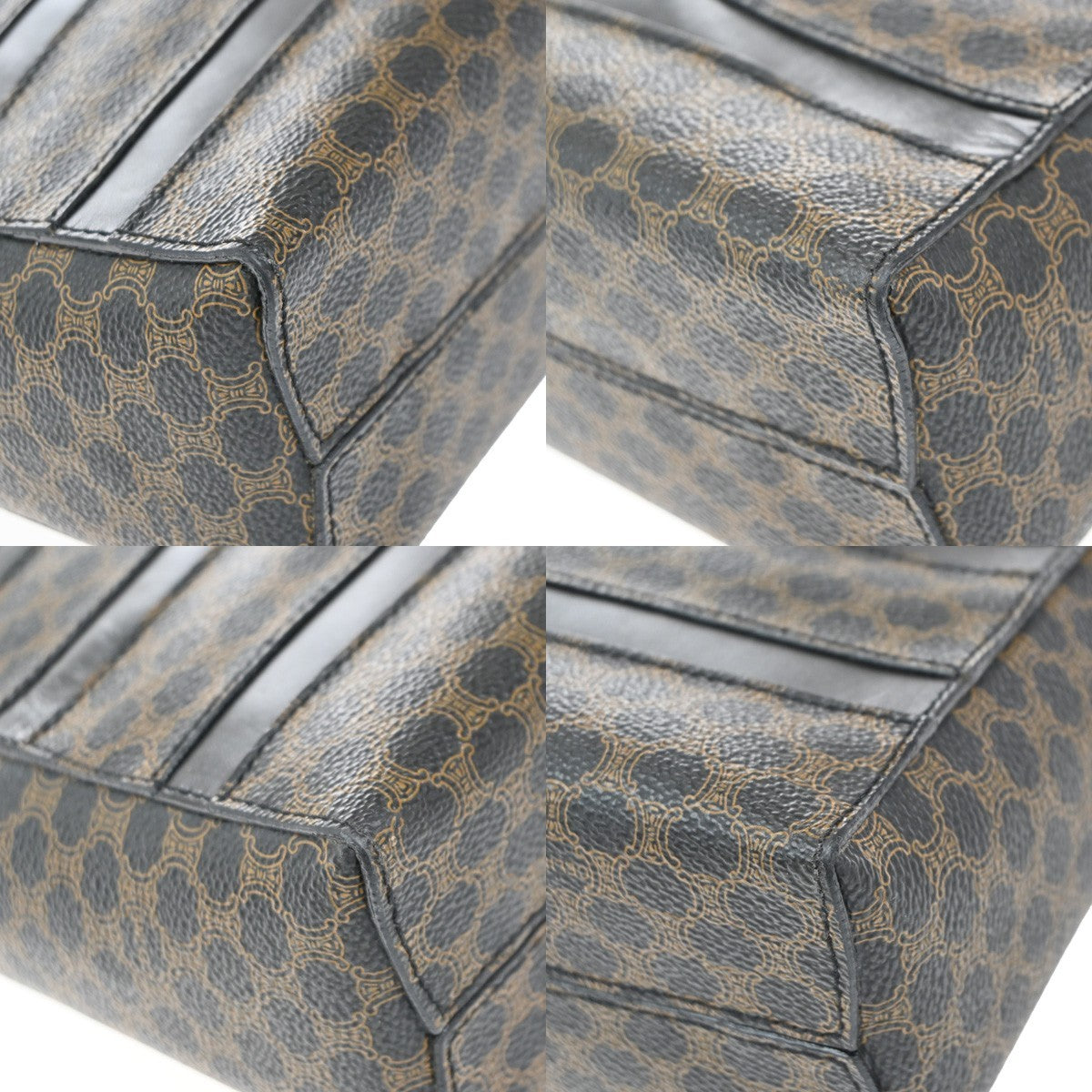CELINE Logo Macadam Pattern Hand Bag PVC Leather Brown Black GHW 67EG145