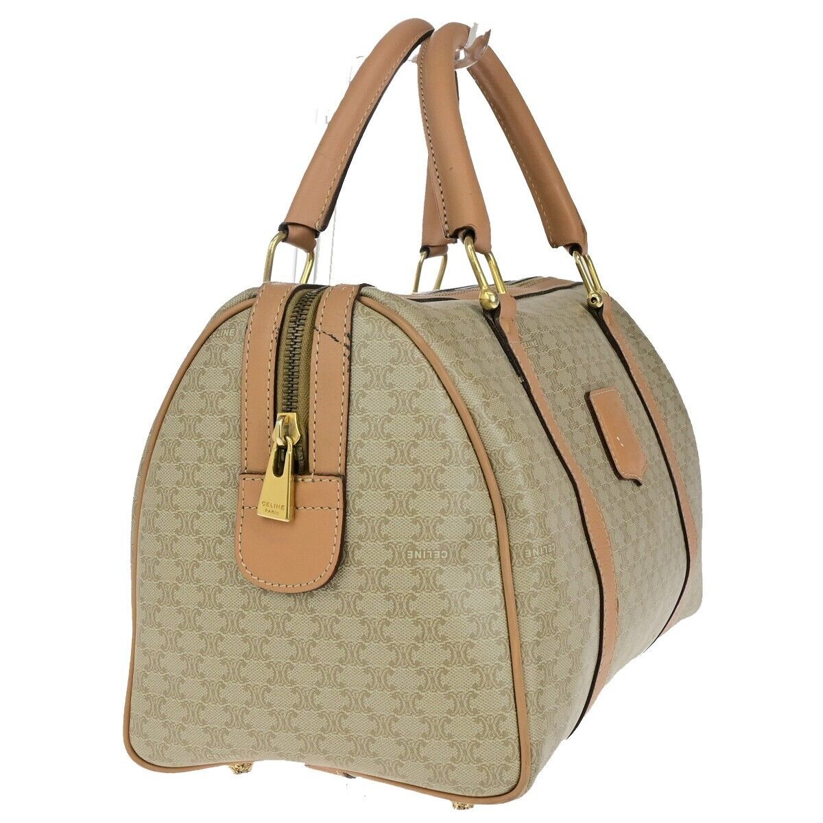 CELINE Macadam Pattern Travel Hand Bag PVC Leather Brown Gold Italy 67EC975