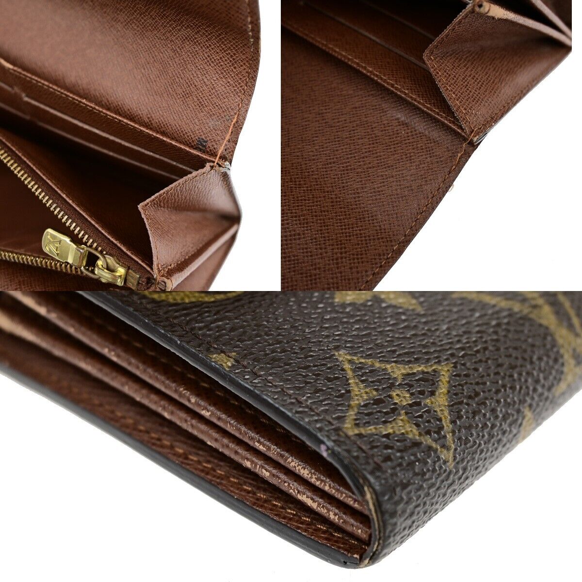 LOUIS VUITTON LV Logo 4 Set Bifold Trifold Long Wallet Monogram Brown 65FA708