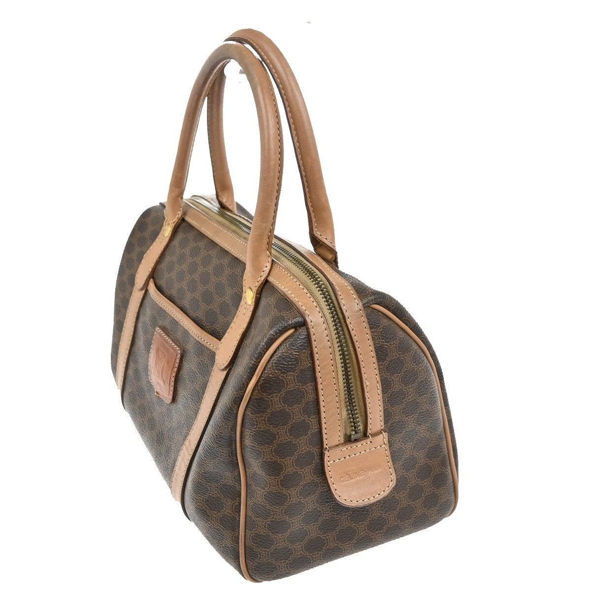 CELINE Logo Macadam Pattern Handbag PVC Leather Brown GHW Italy 63CA648