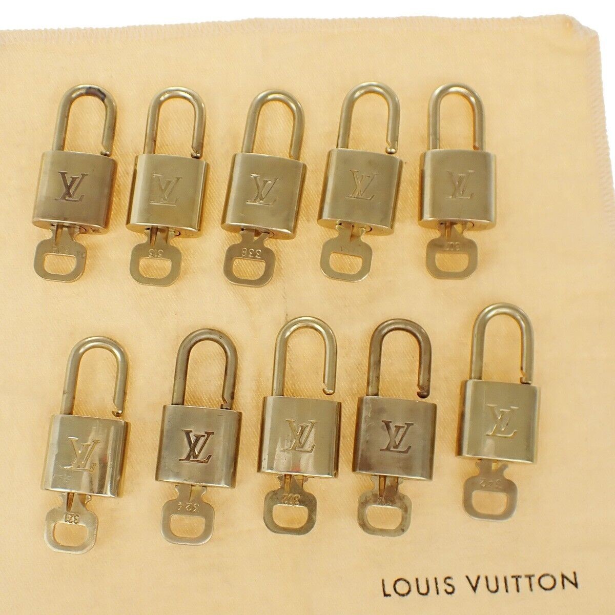 LOUIS VUITTON LV 10 SET PADLOCK KEY BAG CHARM CADENA GOLD PLATED FRANCE 37EB419