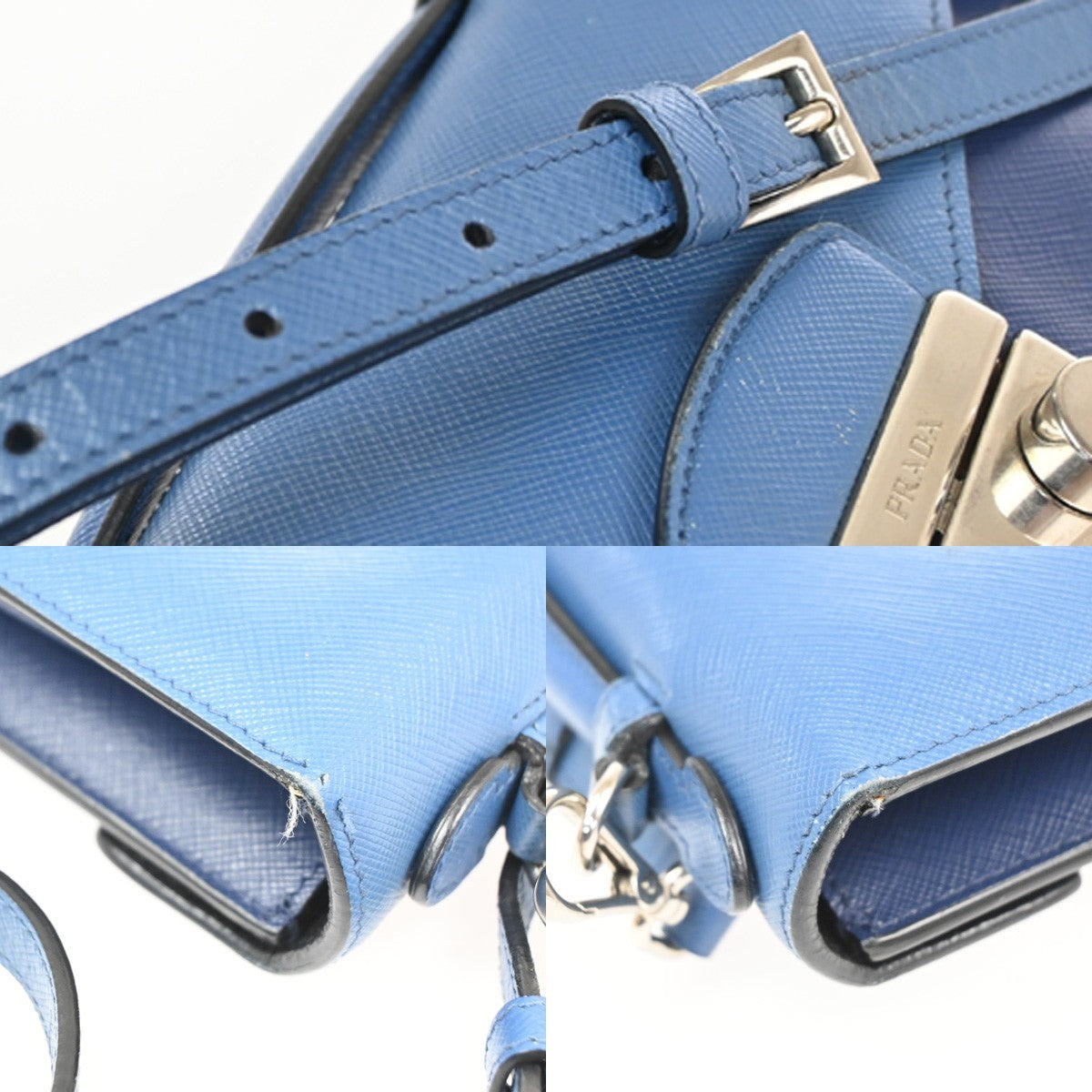 PRADA Logo Lux Sound Small Shoulder Bag Saffiano Leather Blue SHW 86TA668
