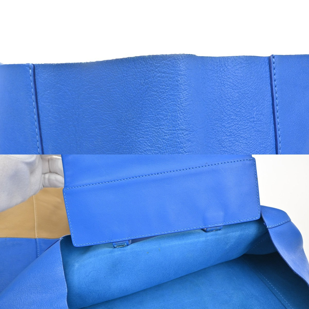 CELINE Horizontal Cabas Hand Tote Bag Bicolor Leather Blue Beige 38YJ129