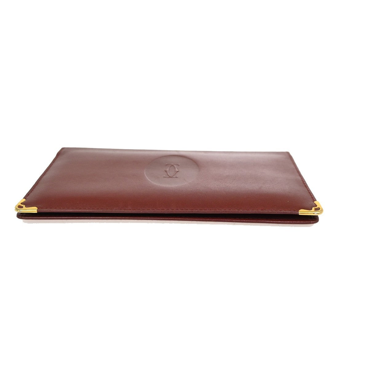 Cartier 2C Logo Bifold Long Wallet Purse Leather Bordeaux Gold Spain 08ZA228