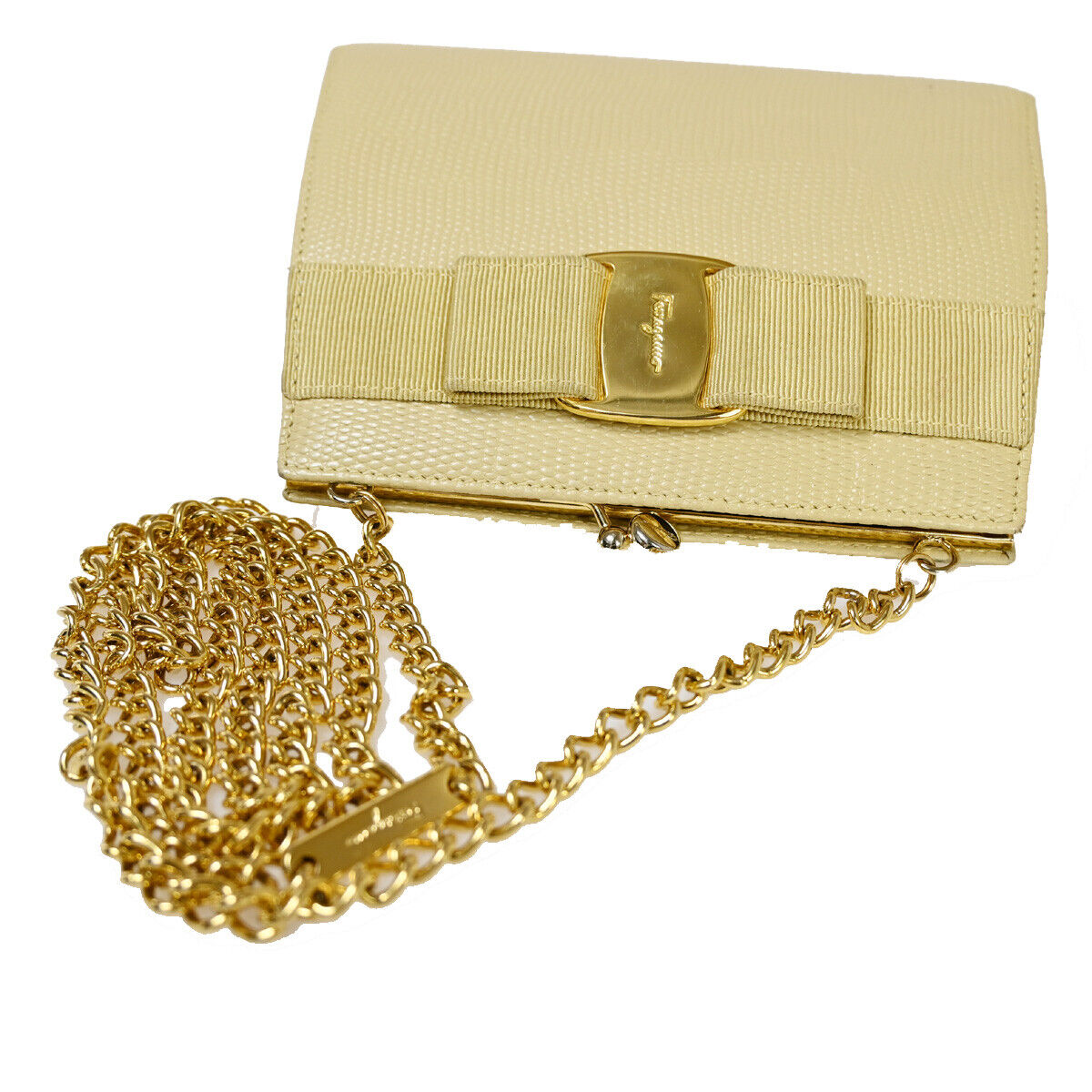 SALVATORE FERRAGAMO Vara Chain Mini Shoulder Bag Embossing Leather BE 68YE350