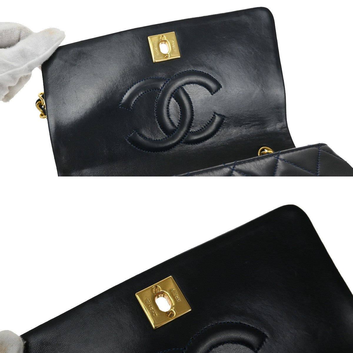 CHANEL CC Mini Matelasse Chain Shoulder Bag Leather Blue GHW Vintage 312RL427