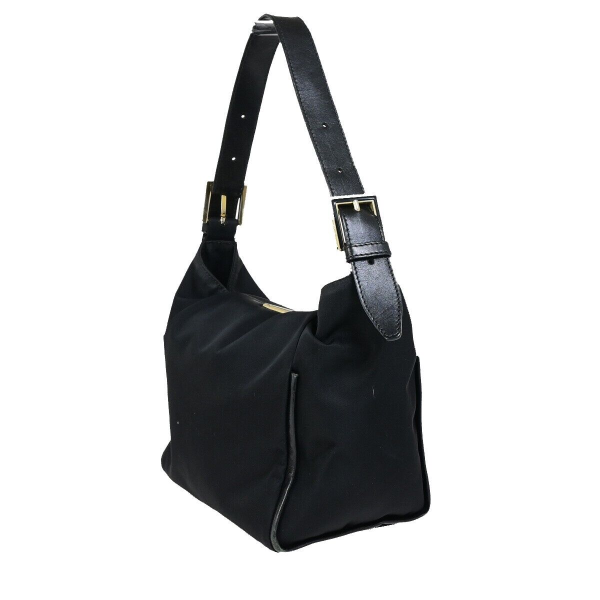 FENDI Logo FF Shoulder Bag Nylon Leather Black GWH Made In Italy 65FA936