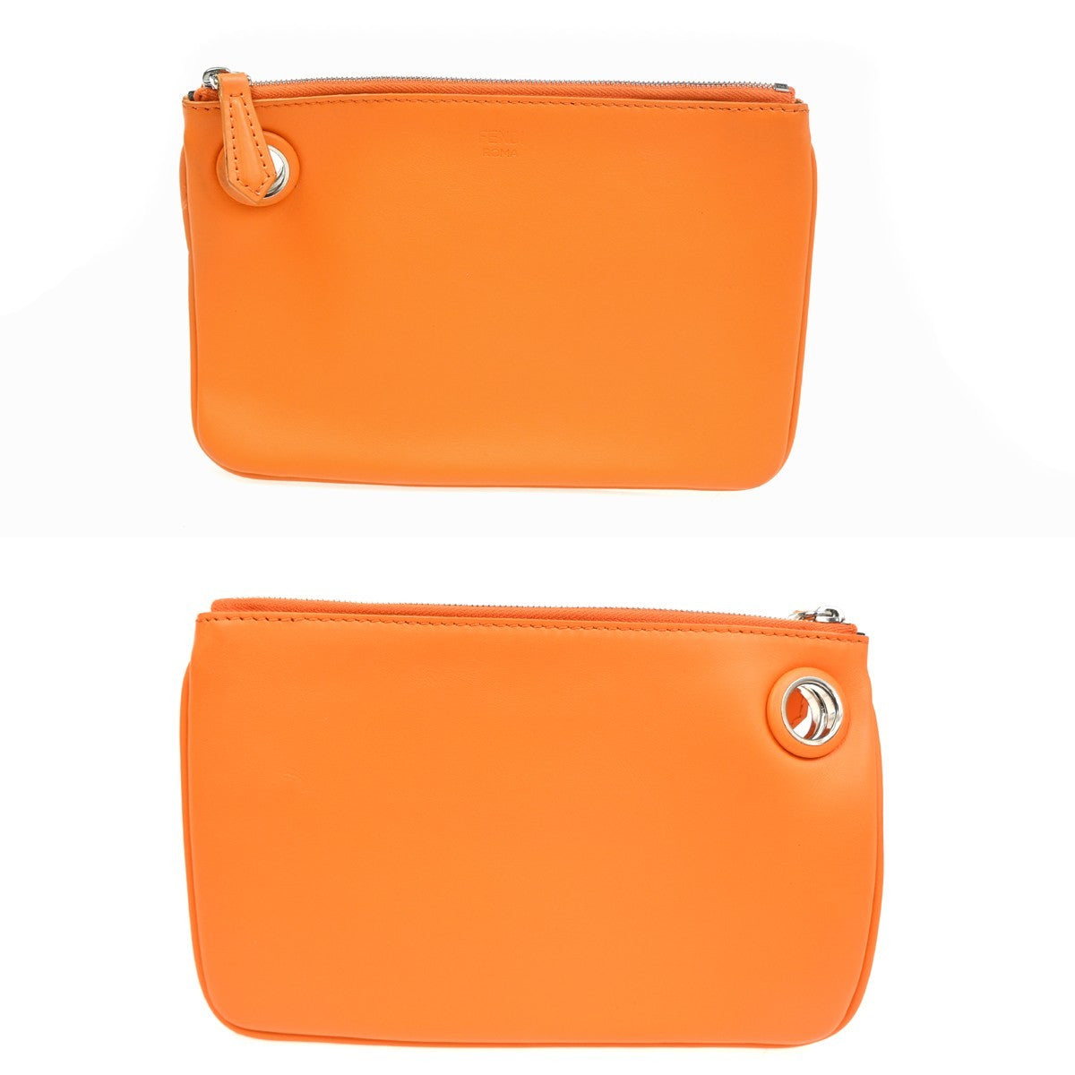 FENDI 3 Set Clutch Pouch Bag Leather Orange Pink Black SHW 34TA570