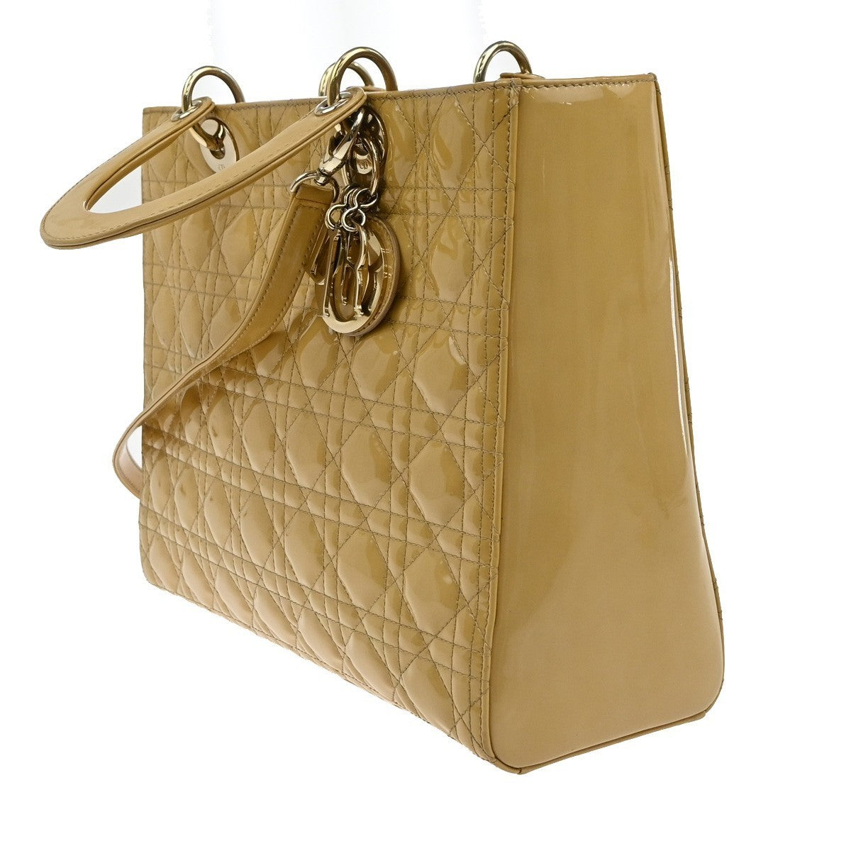 CHRISTIAN DIOR Lady Cannage 2Way Shoulder Hand Bag Patent Leather Yellow 41RF874