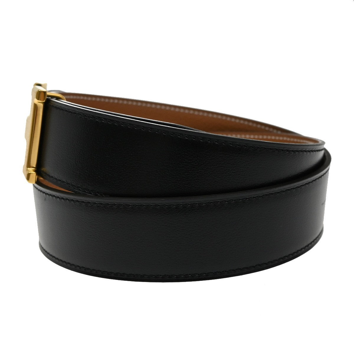 HERMES H Logo Constance Reversible Buckle Belt 80# Leather Black Brown 78RL421