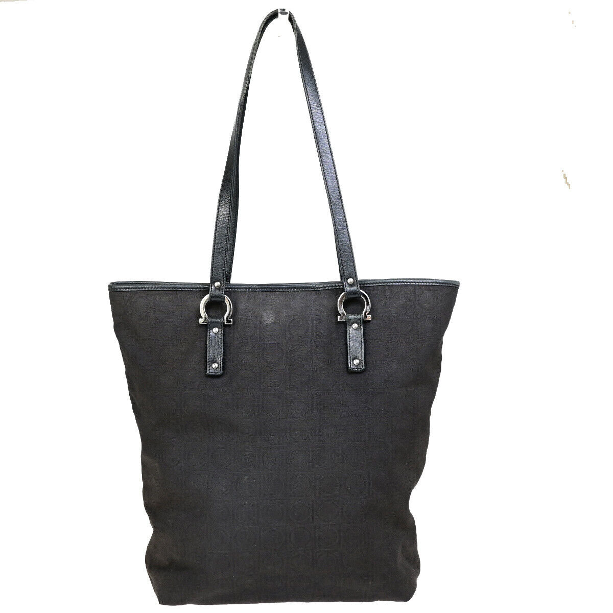 SALVATORE FERRAGAMO Gancini Shoulder Bag Canvas Leather Black SHW Italy 08YF512