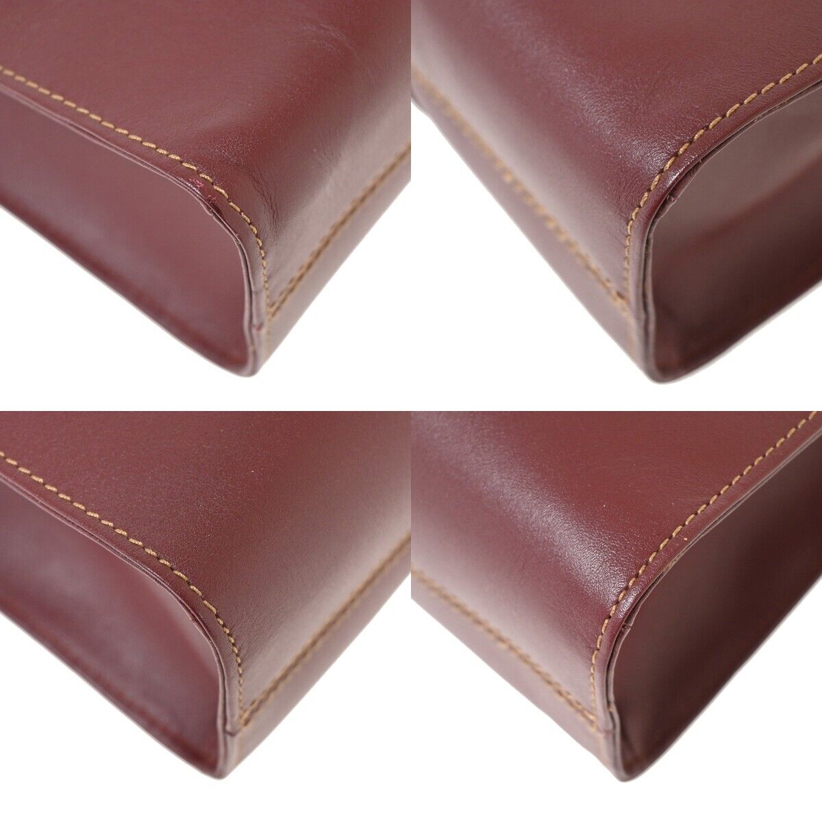CARTIER 2C Logo Shoulder Tote Bag Leather Bordeaux Gold Made in Italy 69HB818