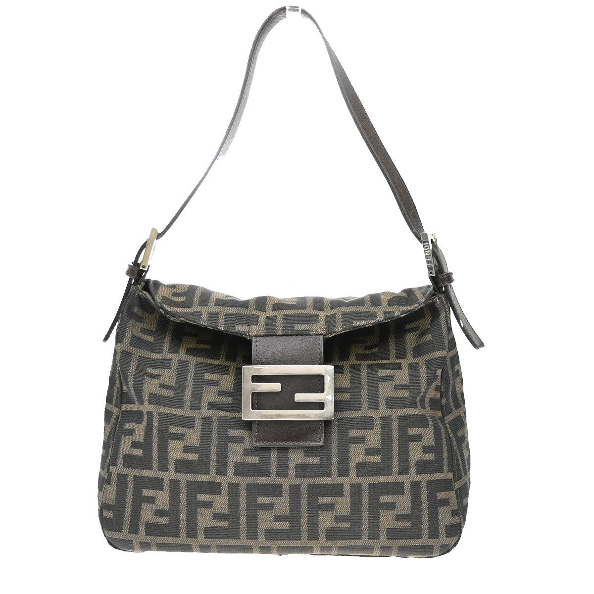 FENDI Logo Zucca Pattern Shoulder Bag Canvas Leather Brown SHW Italy 18YH756