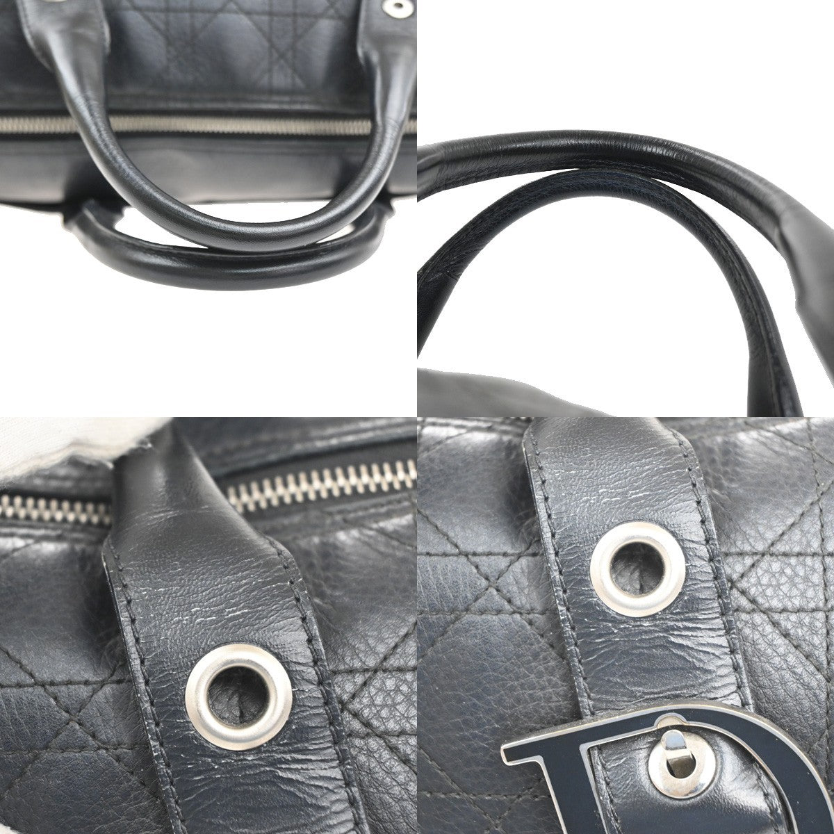 CHRISTIAN DIOR Logo Cannage Mini Boston Hand Bag Leather Black SHW Italy 96MA500