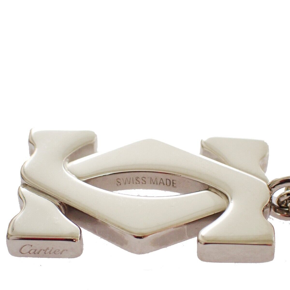 CARTIER 2C Logo Chain Necklace Top Charm  Key Ring Silver ACCESSORY 01SH128