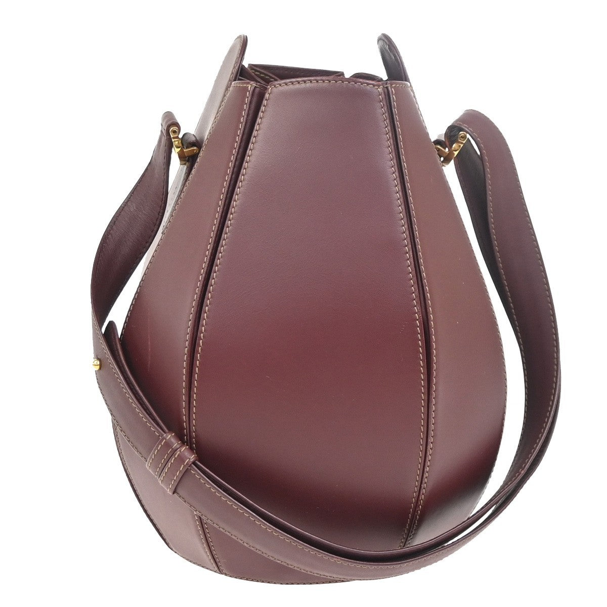 CARTIER Logo Tulip Bucket Drawstring Shoulder Bag Leather Red GHW Spain 35ZA374